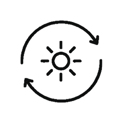 Sun with circular repeat arrows line illustration
